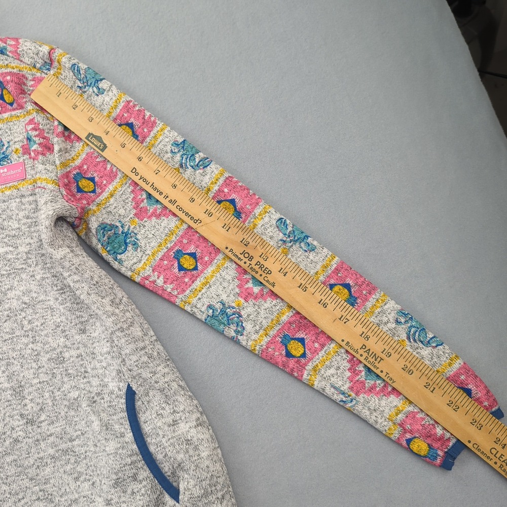 Simply Southern Pullover Womens Small Gray Pink Blue Crab Print Aztec Preppy - Picture 9 of 12